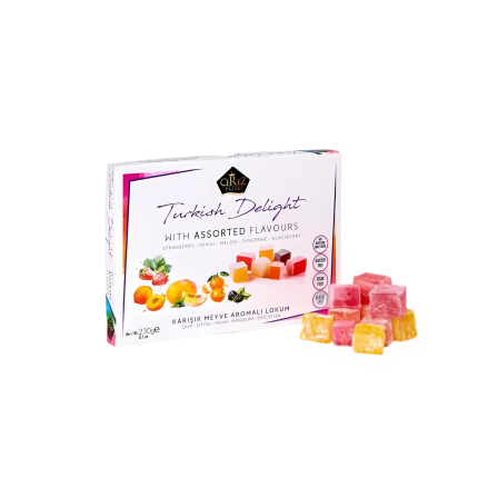 Cerez Pazarı Turkish Delight White Box (Strawberry, Peach, Melon, Tangerine) 230gr
